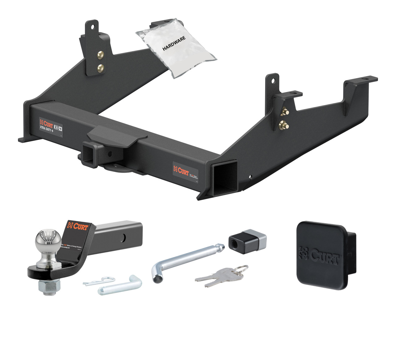 20 - 24 Chevrolet Silverado 2500 HD 6' bed, excluding factory receiver, Tommy Gate lift or cab & chassis 2in. CURT Trailer Hitch + Ball Mount + Cover + Lock Kit HWA463