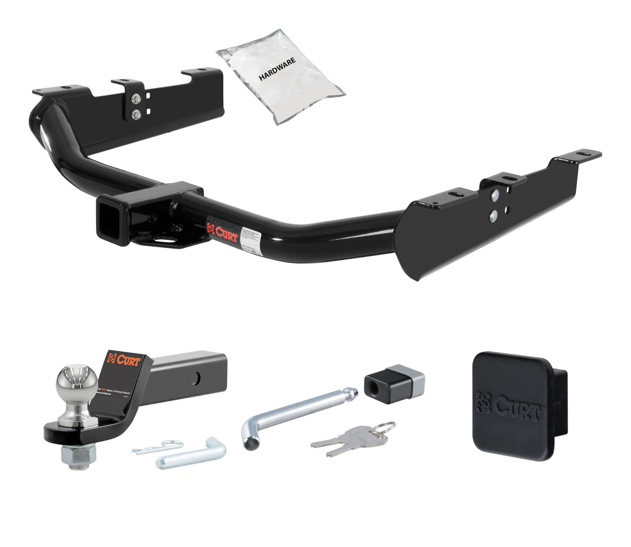 07 - 07 Chevrolet Silverado 2500 HD Classic 8' bed, excluding factory receiver, Tommy Gate lift or cab & chassis 2in. CURT Trailer Hitch + Ball Mount + Cover + Lock Kit HWA509