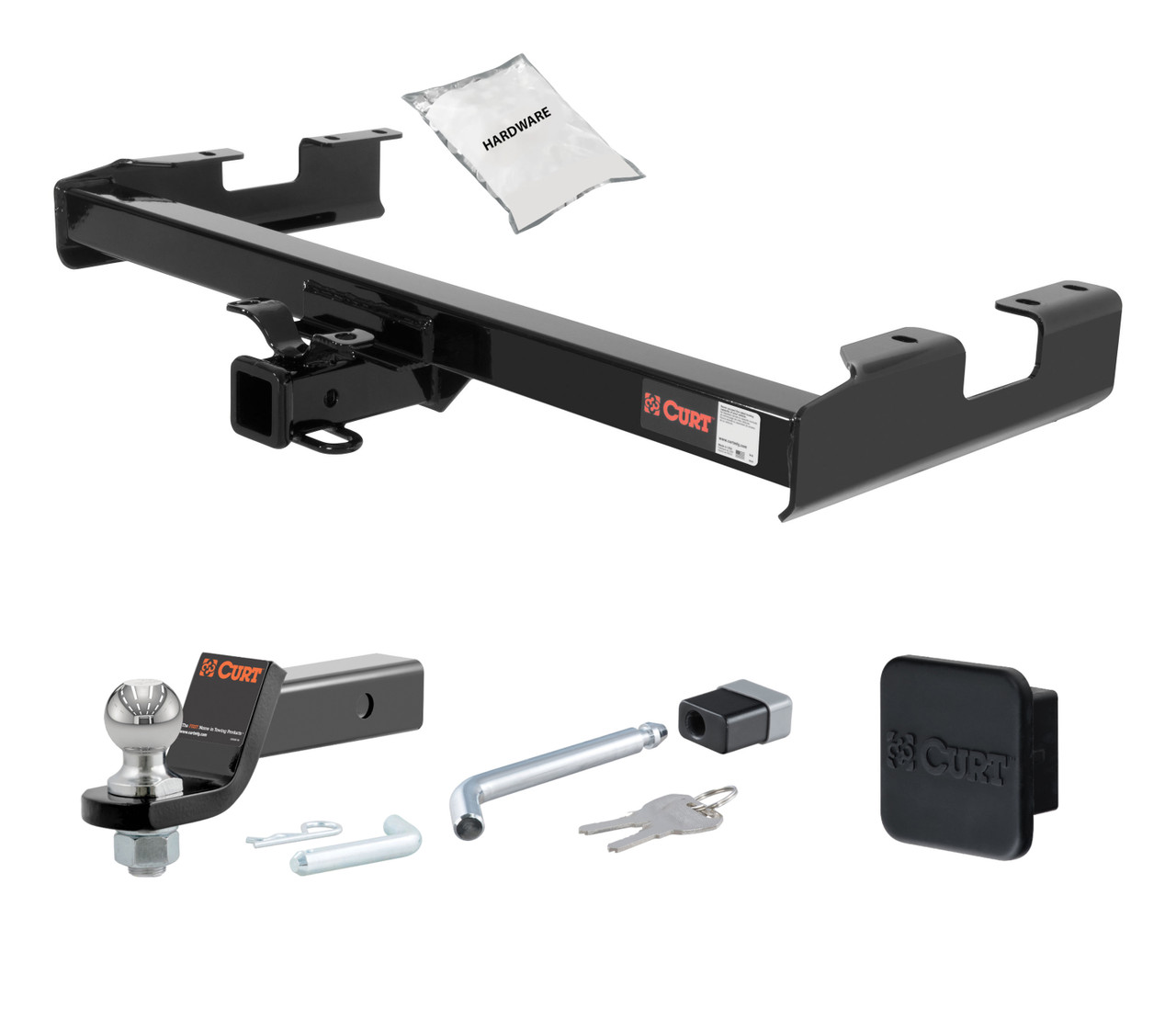 01 - 06 Chevrolet Silverado 2500 HD 6' bed, excluding factory receiver, Tommy Gate lift or cab & chassis 2in. CURT Trailer Hitch + Ball Mount + Cover + Lock Kit HWA476