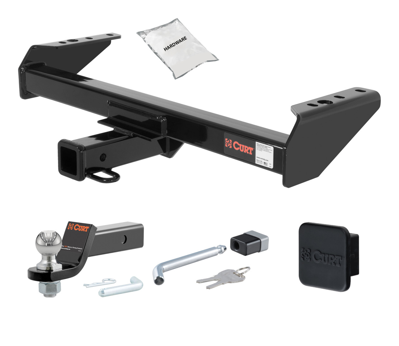 73 - 97 Ford   Cab & chassis with 34" frame width (O.D.) 2in. CURT Trailer Hitch + Ball Mount + Cover + Lock Kit HWA897