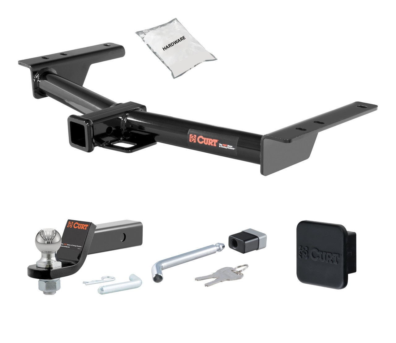 22 - 24 Ford E-Transit 2in. CURT Trailer Hitch + Ball Mount + Cover + Lock Kit HWA799