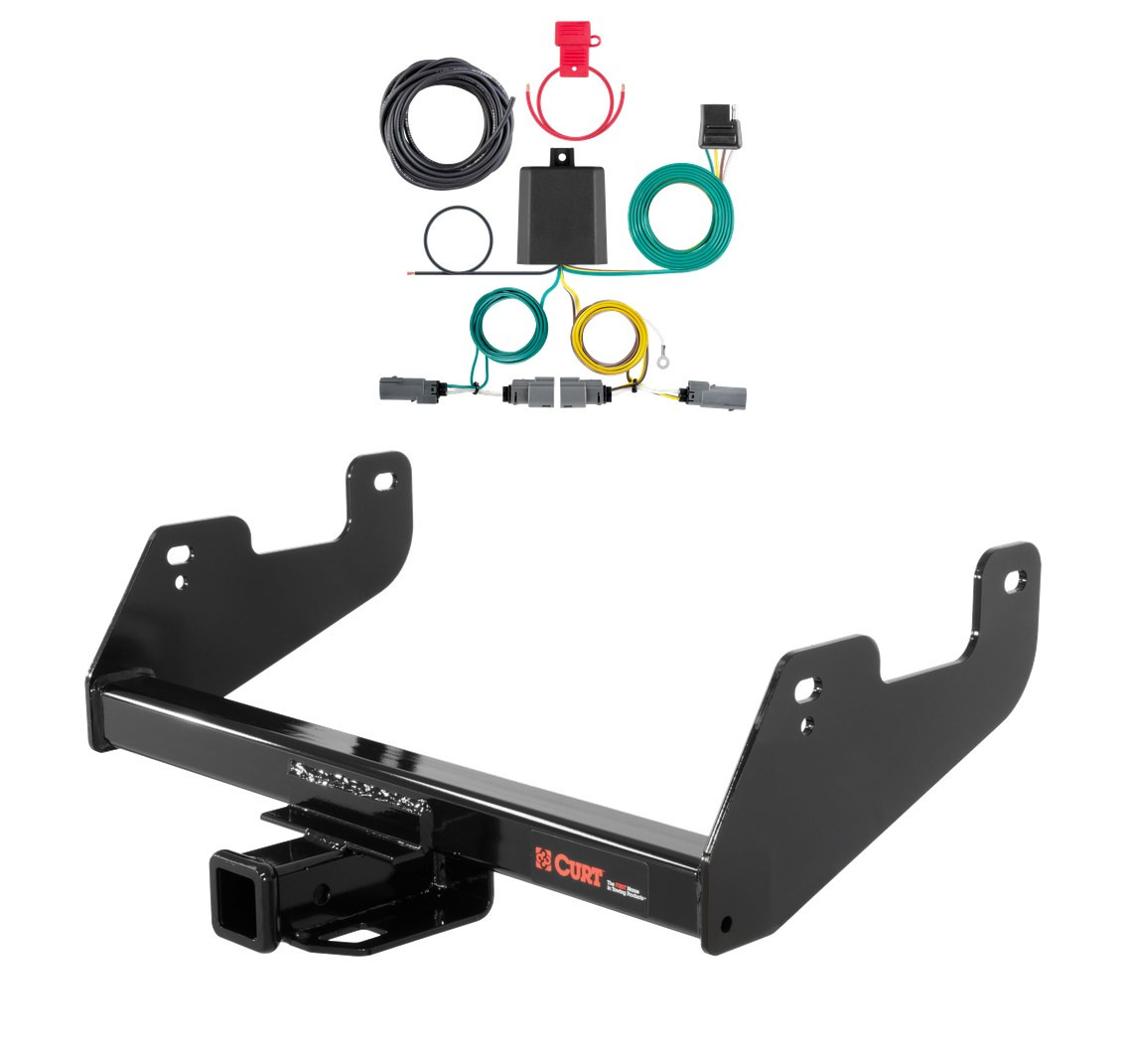 2021 - 2023 Ford F-150 w/o LED Tailights + Excluding factory receiver or Police Responder Curt 2", Class 4 Trailer Tow Hitch + 4-way Wiring Kit 14017