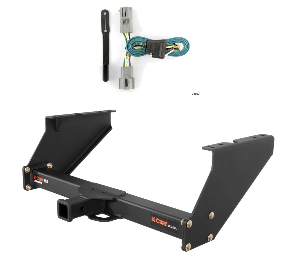 2005 - 2007 Ford F-350 Super Duty With 16" spare tire and 10" drop bumper Curt 2", Class 5 Trailer Tow Hitch + 4-flat Wiring Kit 15316
