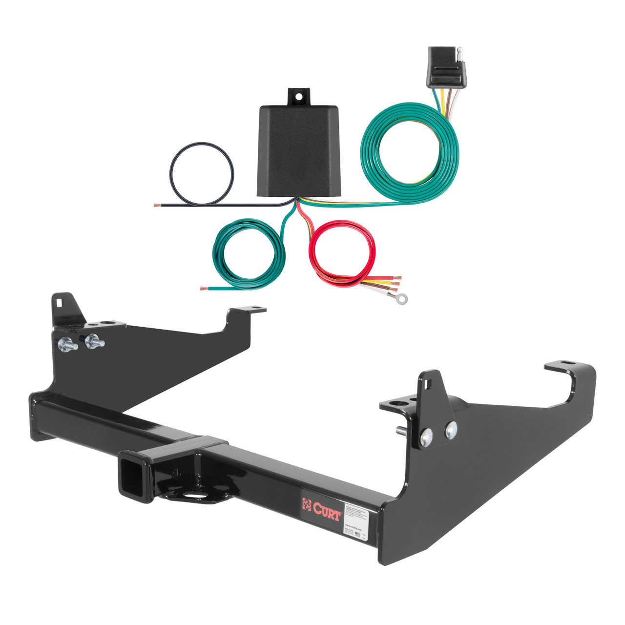 08 - 20 Ford F-350 Super Duty Cab & chassis with 34" frame width (O.D.) Curt 2", Class 4 Trailer Tow Hitch + 4-flat Wiring Kit 14048