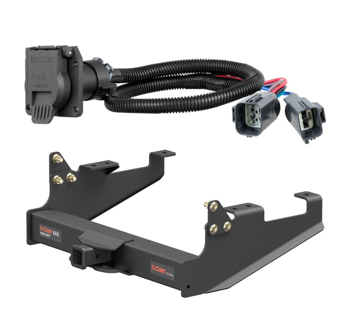 2020 - 2026 Ford F-350 Super Duty Cab & chassis with 34" frame width (O.D.) Curt 2", Class 5 Trailer Tow Hitch + 7-way Wiring Kit 15402