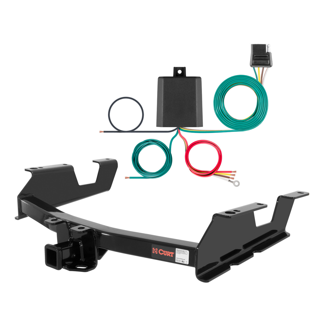 11 - 14 GMC Sierra 3500 HD 8' bed, excluding factory receiver, Tommy Gate lift or cab & chassis Curt 2", Class 4 Trailer Tow Hitch + 4-flat Wiring Kit 14061