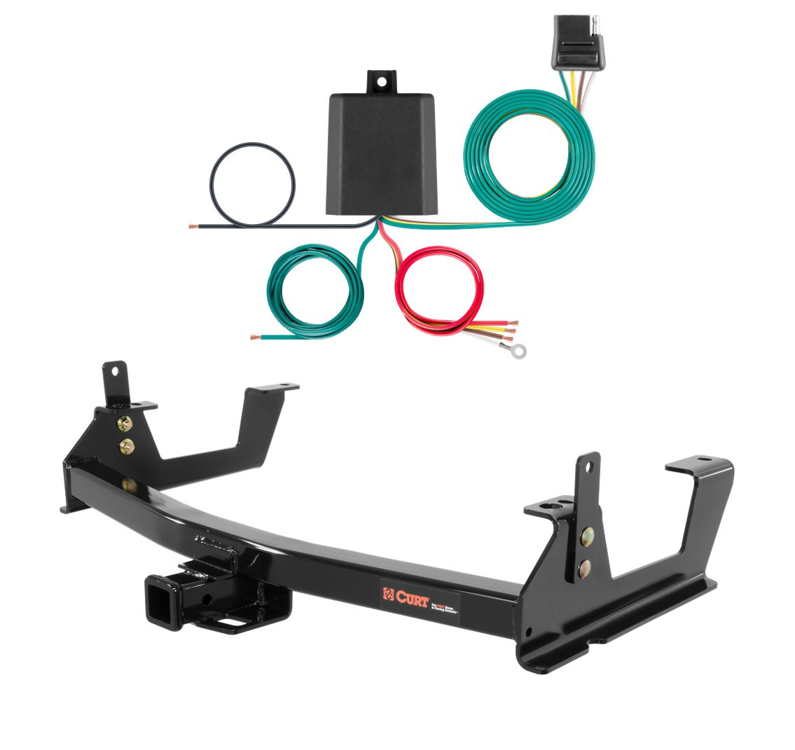 2015 - 2019 GMC Sierra 3500 HD 8' bed, excluding factory receiver, Tommy Gate lift or cab & chassis Curt 2", Class 4 Trailer Tow Hitch + 4-flat Wiring Kit 14010