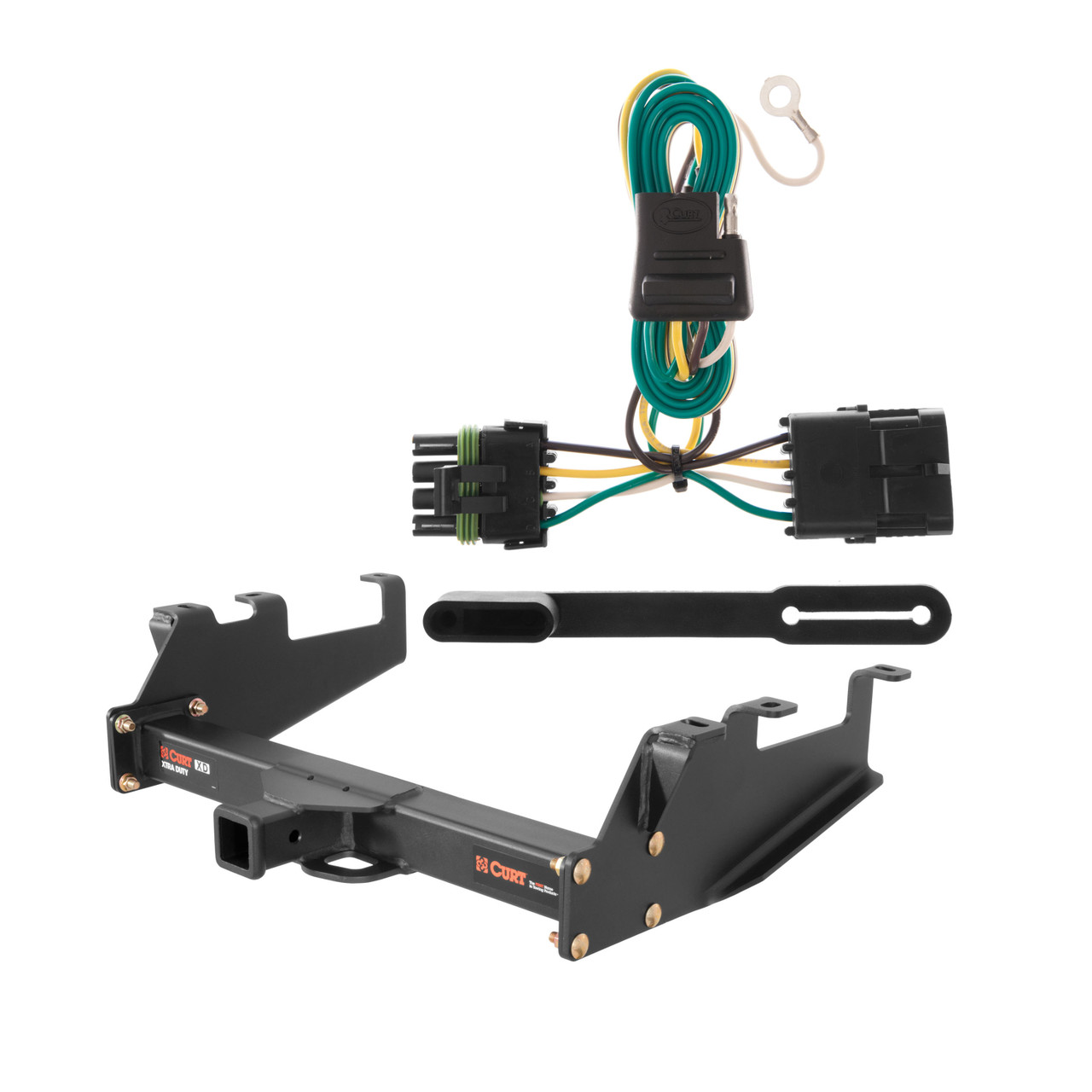 88 - 00 GMC K2500 Excluding with dual exhaust, 4-door crew cab, 10" step bumper or cab & chassis Curt 2", Class 5 Trailer Tow Hitch + 4-flat Wiring Kit 15325