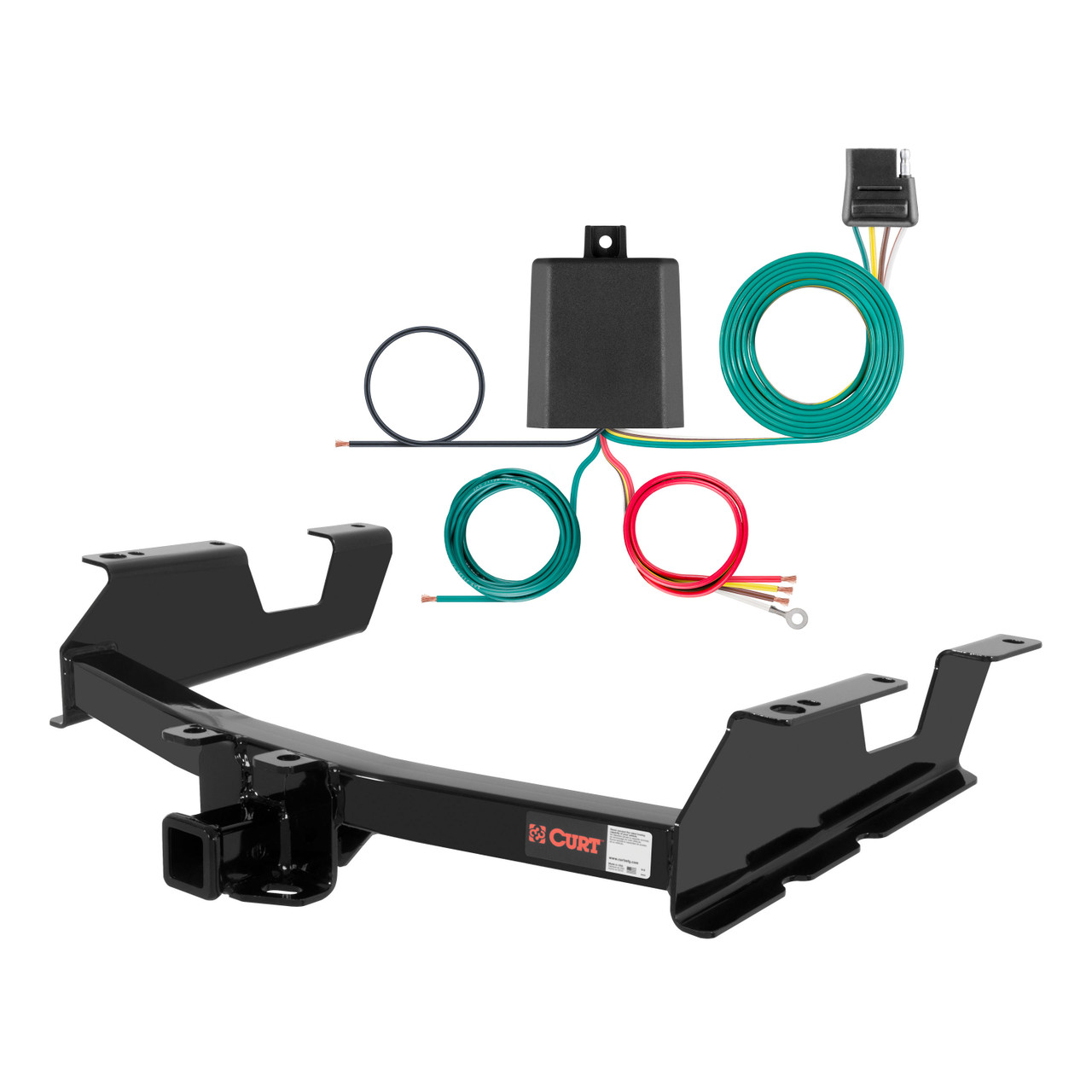 11 - 14 Chevrolet Silverado 3500 HD 8' bed, excluding factory receiver, Tommy Gate lift or cab & chassis Curt 2", Class 3 Trailer Tow Hitch + 4-flat Wiring Kit 13061