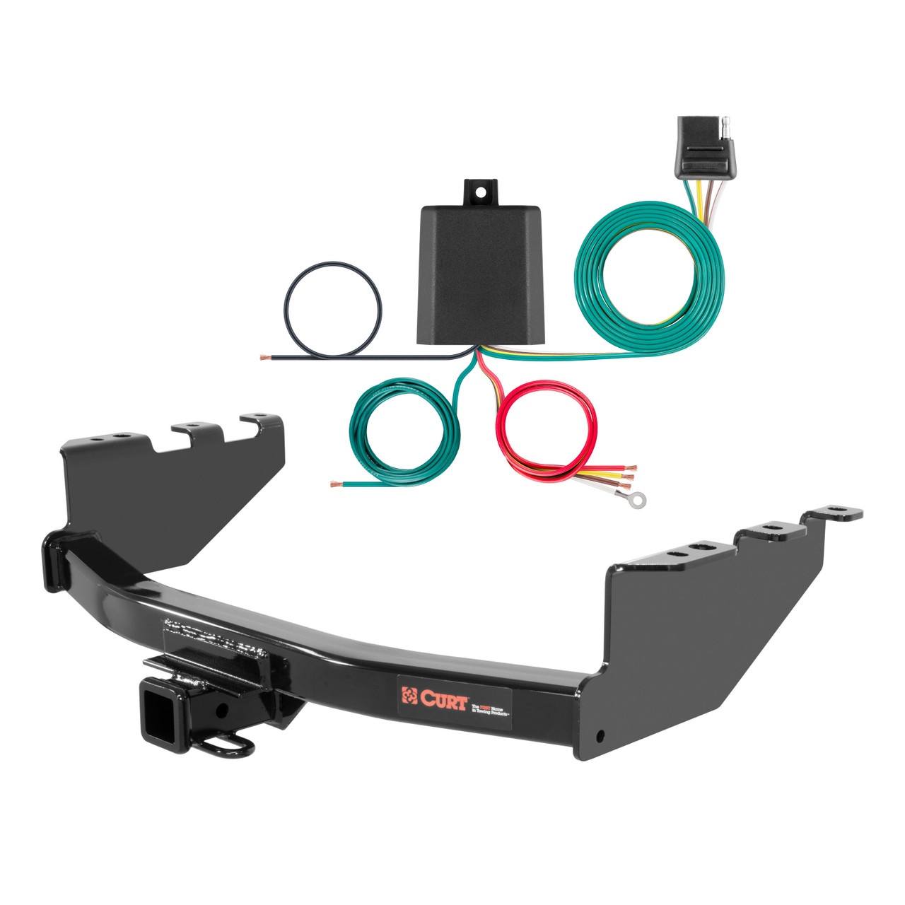 14 - 18 Chevrolet Silverado 1500 Excluding roll pan bumper, Tommy Gate lift or 10" drop bumper Curt 2", Class 4 Trailer Tow Hitch + 4-flat Wiring Kit 14006