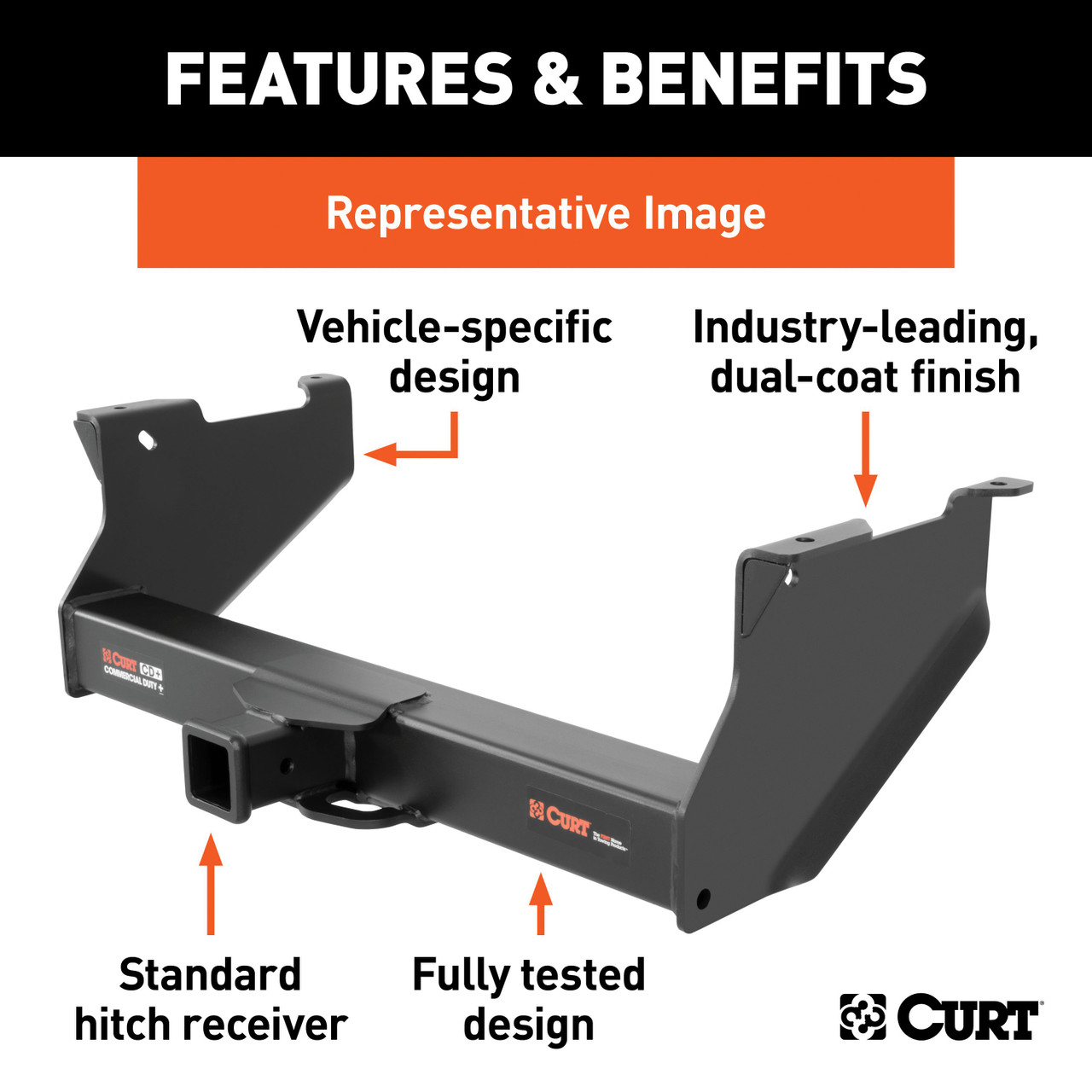 2001 - 2010 Chevrolet Silverado 2500 HD 8' bed, excluding factory receiver, Tommy Gate lift or cab & chassis Curt 2-1/2", Class 5 Trailer Tow Hitch + 4-flat Wiring Kit 15703