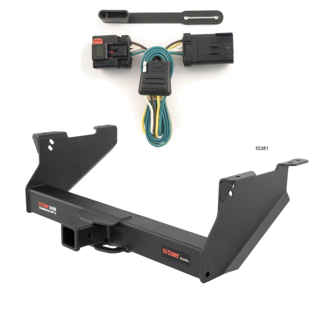 2003 - 2008 Dodge Ram 1500 With or without factory receiver (built in or after 11/02) Curt 2-1/2", Class 5 Trailer Tow Hitch + 4-flat Wiring Kit 15809-1