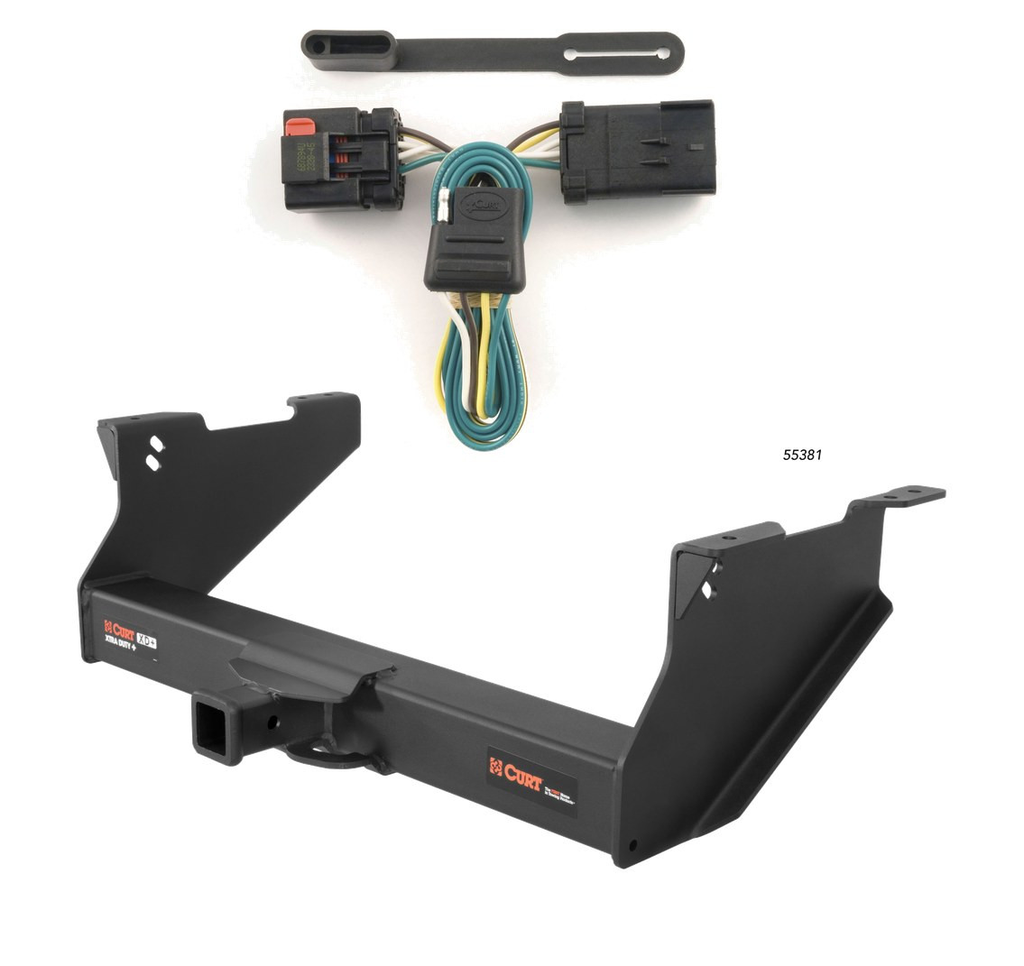 2003 - 2010 Dodge Ram 3500 Fits with or without factory receiver Curt 2", Class 5 Trailer Tow Hitch + 4-flat Wiring Kit 15409