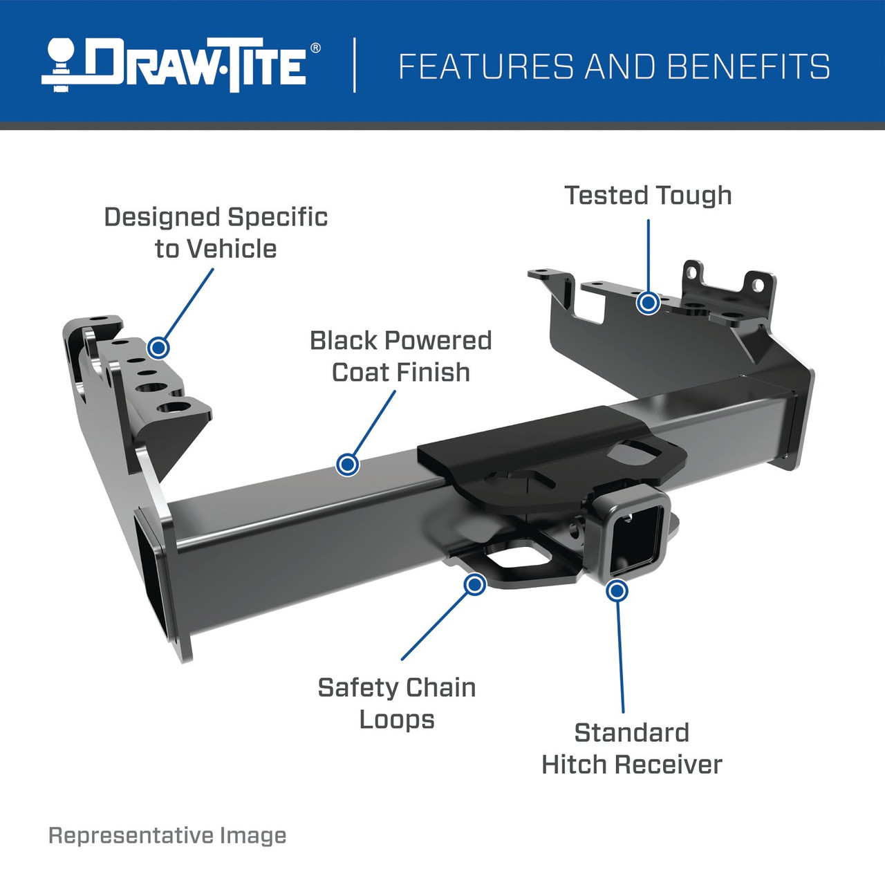 Draw-tite Titan® Class 5 Trailer Hitch, 2-1/2" Square Receiver, Black for Select Chevrolet Silverado 2500 HD, Chevrolet Silverado 3500 HD, GMC Sierra 2500 HD, GMC Sierra 3500 HD 45511