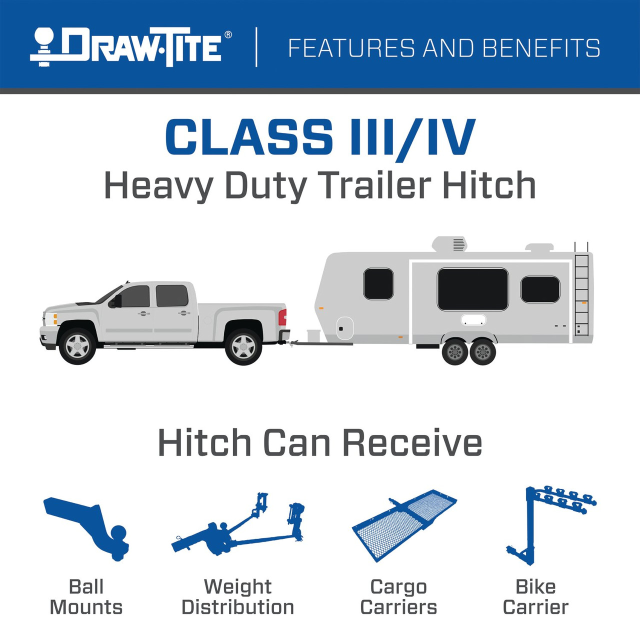 Draw-tite Class 4 Trailer Hitch, 2" Square Receiver, Black for Select Acura MDX, Honda Pilot 76453