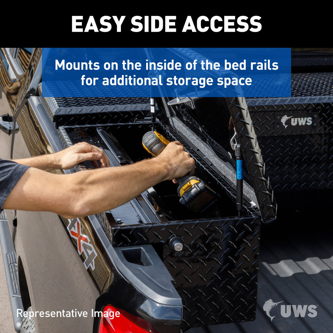 UWS Bright Aluminum 48" Truck Side Tool Box with Low Profile, Space-Saving Legs EC30201-MK2