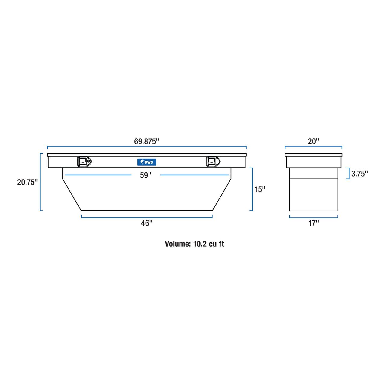 UWS Gloss Black Aluminum 69" Deep Angled Crossover Truck Tool Box TBSD-69-A-BLK