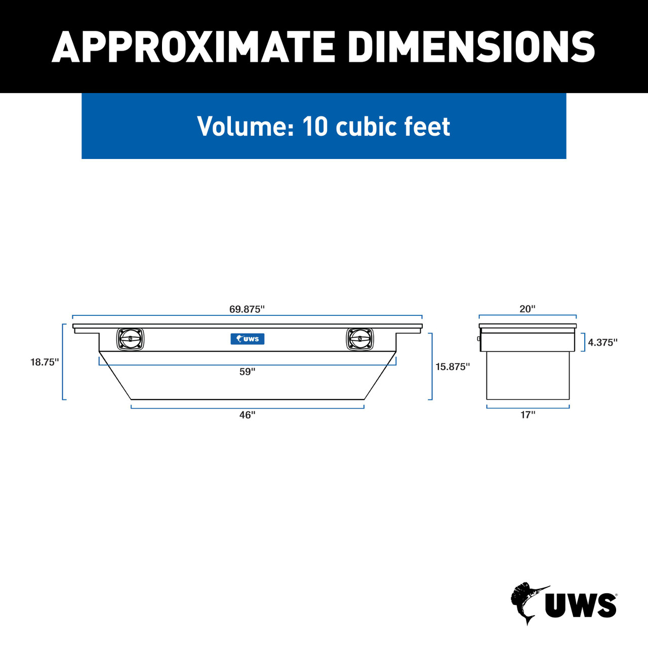 UWS Gloss Black Aluminum 69" Deep Angled Secure Lock Truck Tool Box with Low Profile SLD-69-A-LP-BLK
