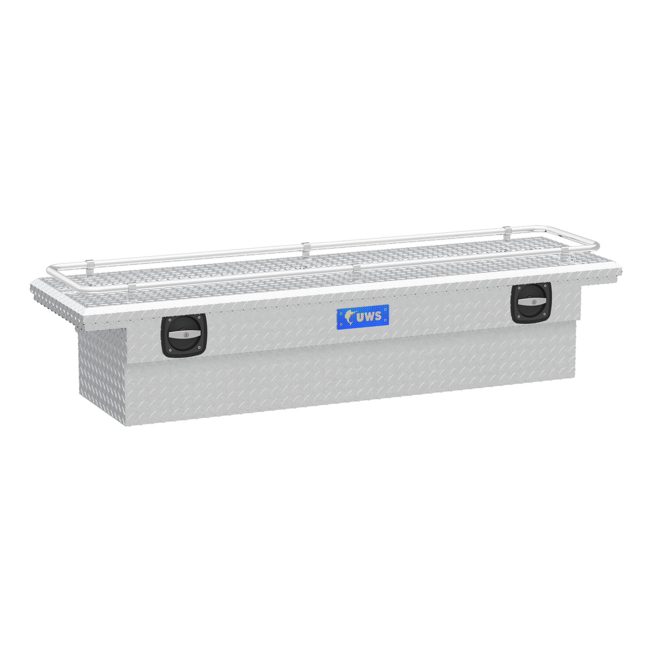 UWS Bright Aluminum 69" Secure Lock Crossover Truck Tool Box with Low Profile & Rail SL-69-LP-R