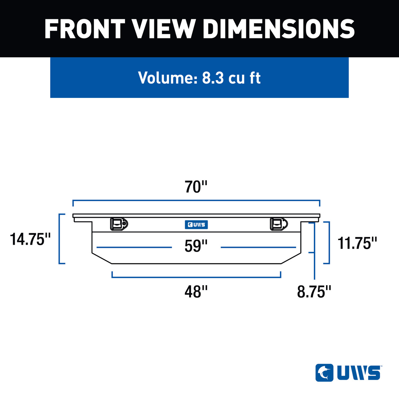 UWS Bright Aluminum 69" Angled Truck Tool Box with Low Profile TBS-69-A-LP
