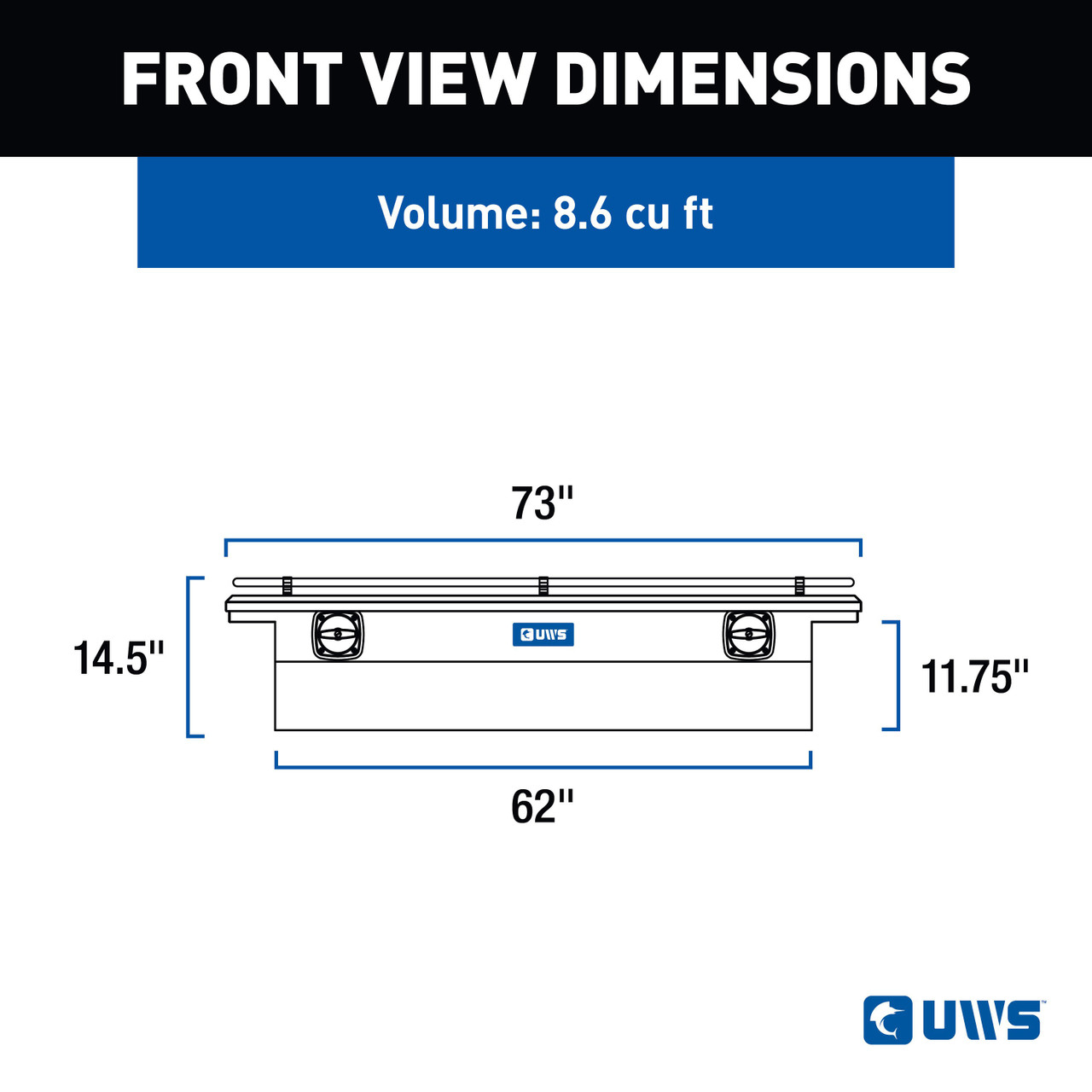 UWS Gloss Black Aluminum 72" Secure Lock Crossover Truck Tool Box, Low Profile, Rail SL-72-LP-BLK-R