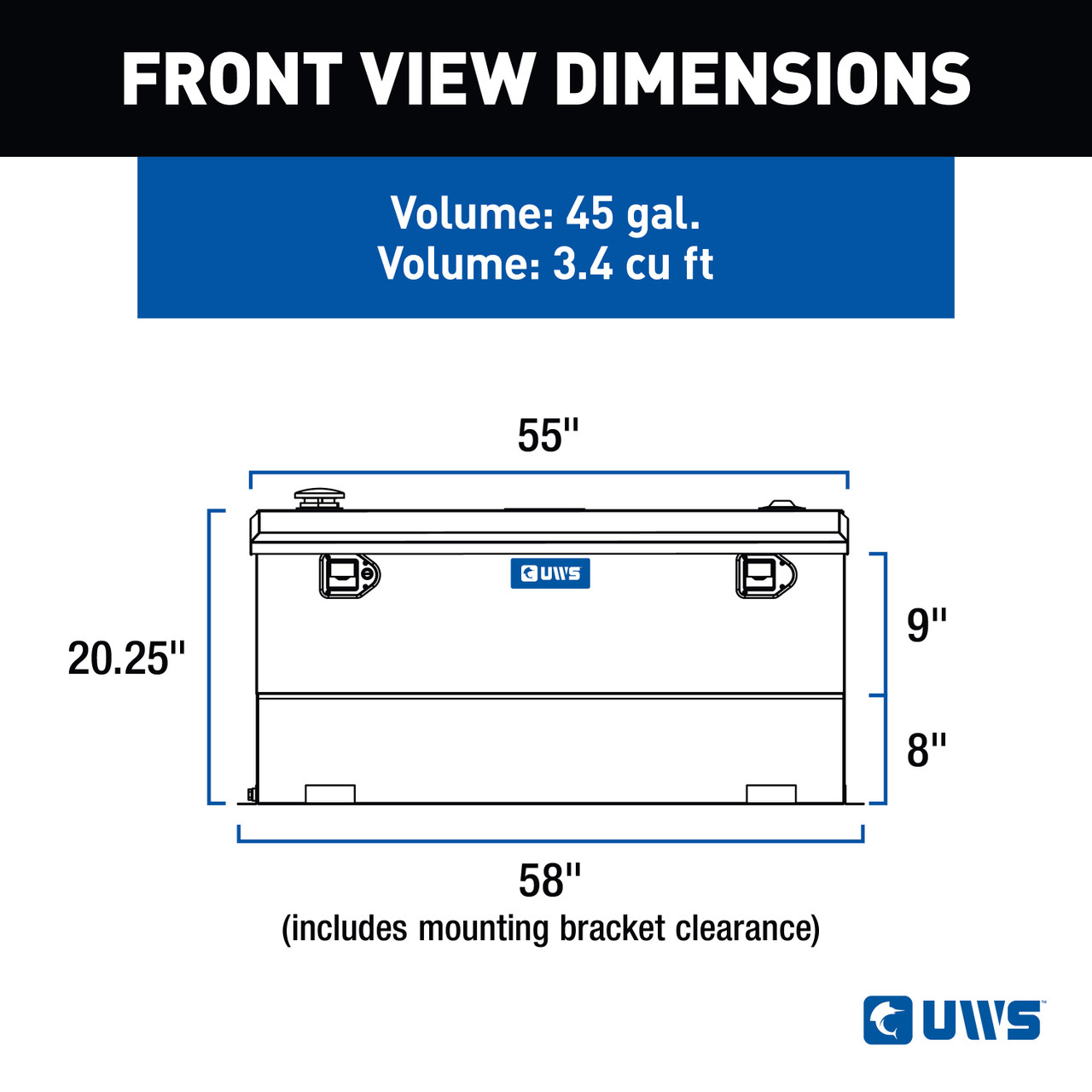 UWS Gloss Black 45-Gallon Combo Aluminum Transfer Tank TT-45-COMBO-BLK