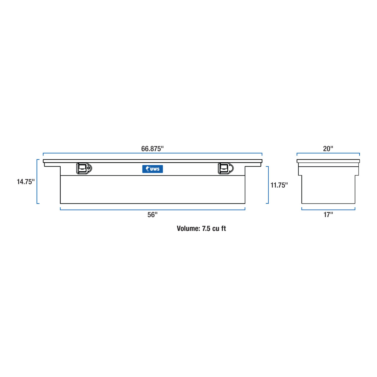 UWS Bright Aluminum 66" Crossover Truck Tool Box, Low Profile TBS-66-LP UWS Bright Aluminum 66" Crossover Truck Tool Box, Low Profile TBS-66-LP