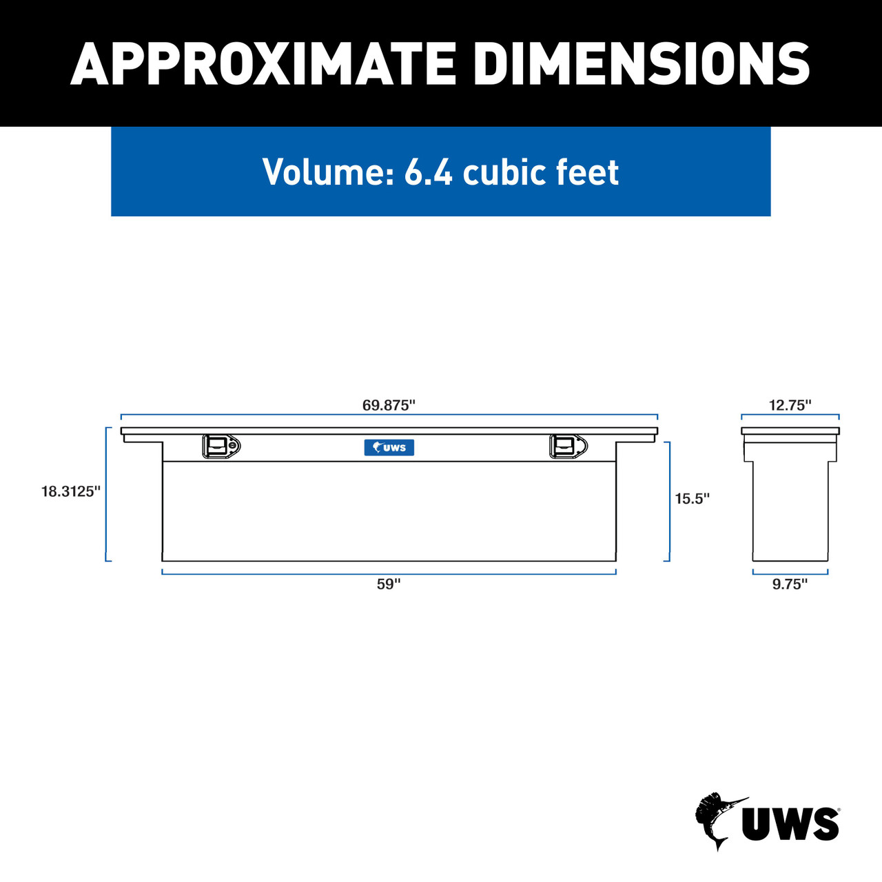 UWS Bright Aluminum 69" Deep Slim Truck Tool Box, Low Profile TBSD-69-SL-LP