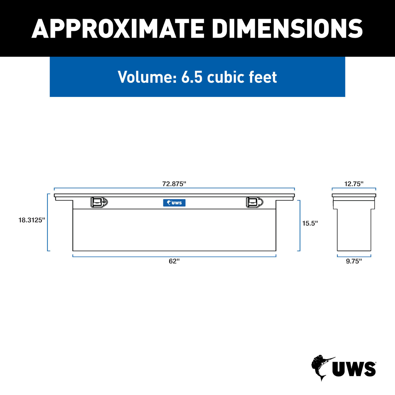 UWS Bright Aluminum 72" Deep Slim Truck Tool Box, Low Profile TBSD-72-SL-LP
