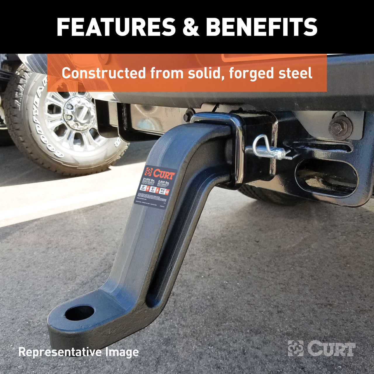 CURT Industrial Duty Forged Ball Mount (3" Shank, 21,000 lbss., 6" Drop, 10" Long) Trailer Hitch Ball Mount