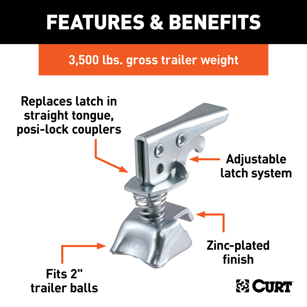 CURT Replacement 2" Posi-Lock Coupler Latch for Straight-Tongue Couplers Trailer Hitch