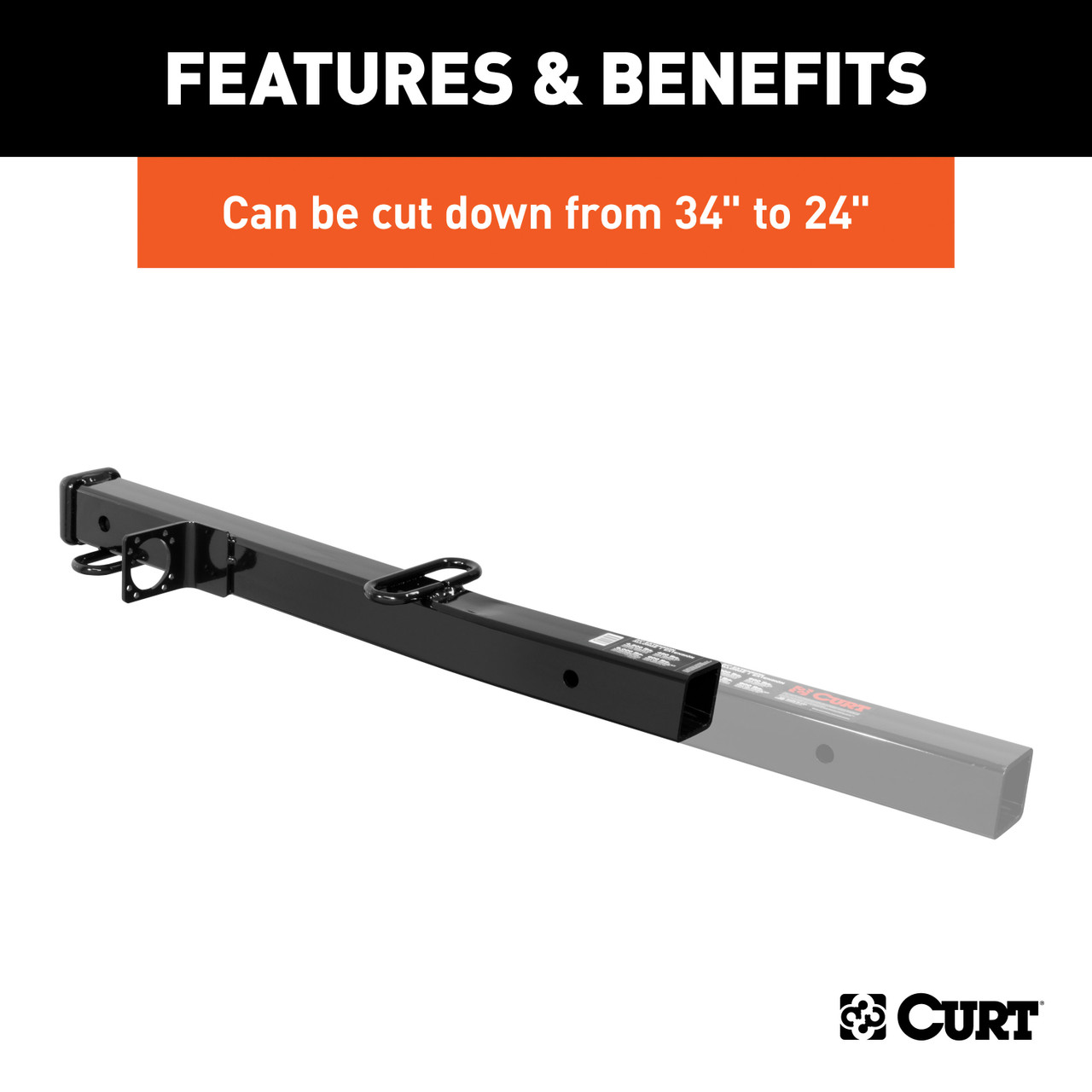 CURT Receiver Tube Adapter (2-1/2" to 2" Shank, 4,500 lbs. GTW, 34" Length) Trailer Hitch Receiver Tube Adapter