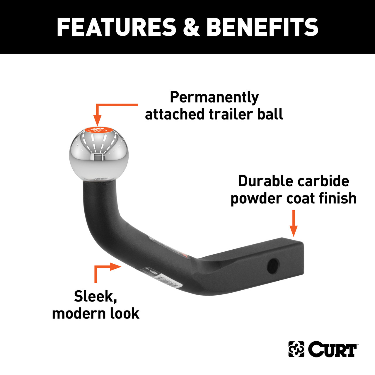 CURT Euro Mount (2" Ball, 1-1/4" Shank, 3,500 lbss., 4-5/8" High, 7-1/4" Long) Trailer Hitch Ball Mount