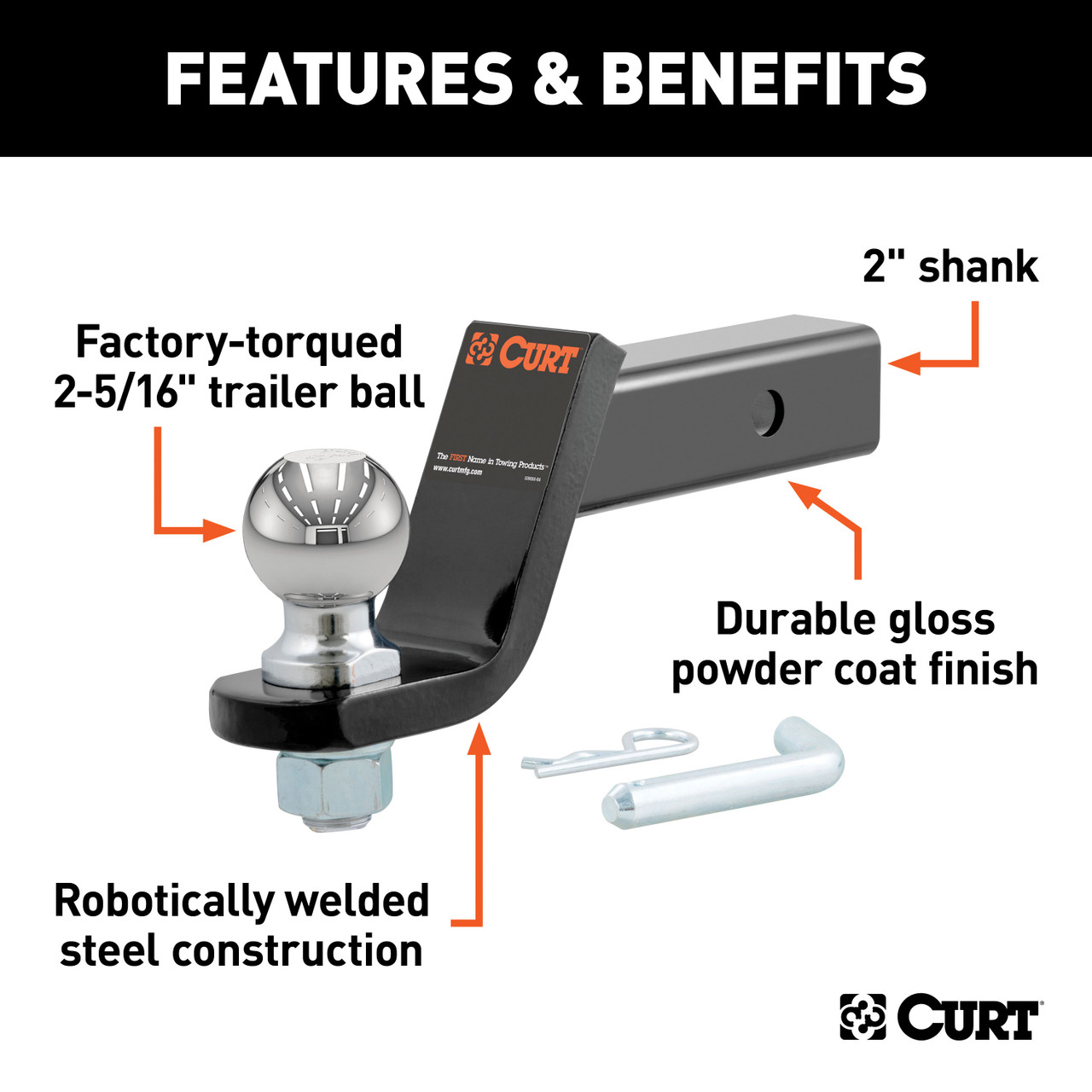 CURT Loaded Ball Mount with 2-5/16" Ball (2" Shank, 7,500 lbss., 4" Drop) Trailer Hitch Ball Mount