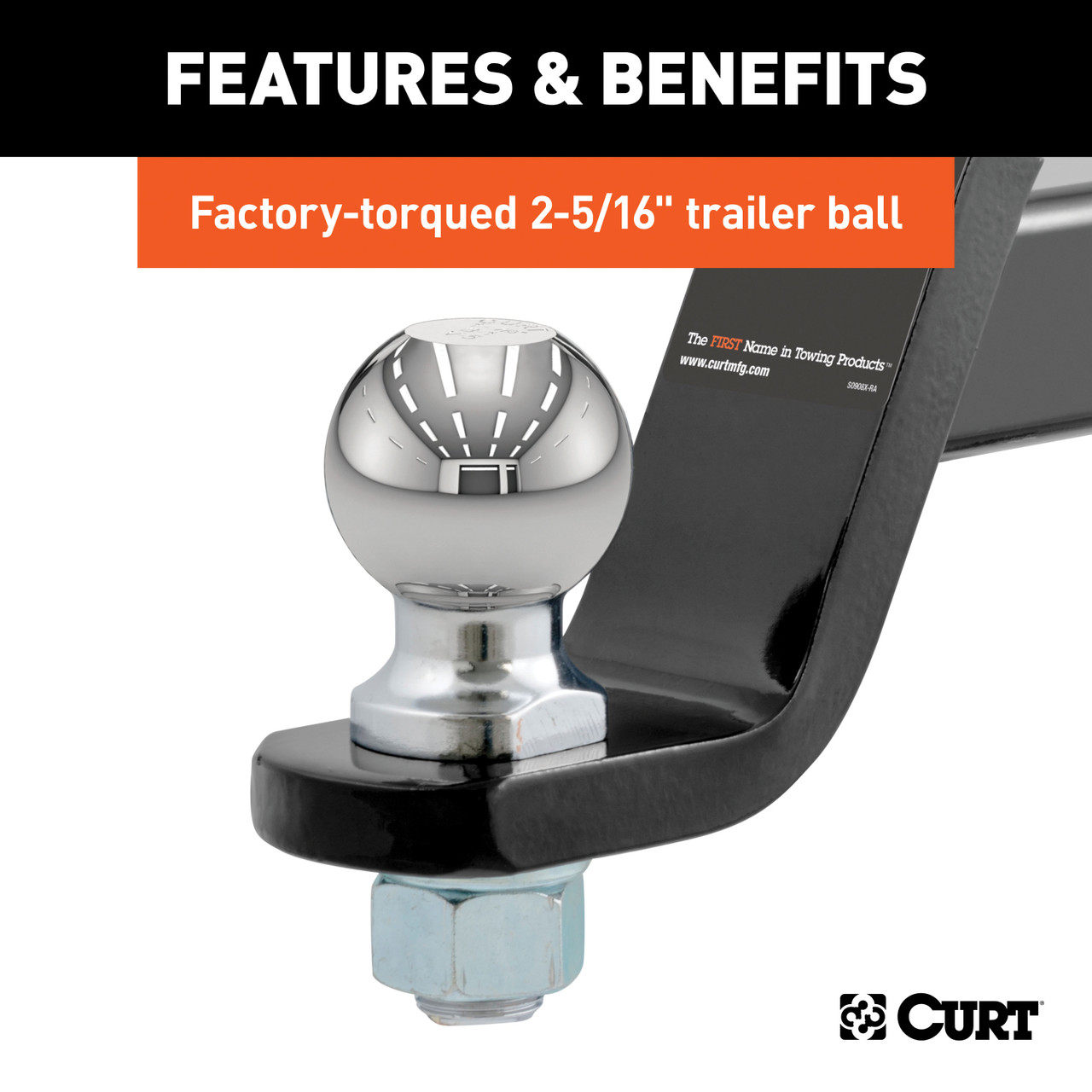 CURT Loaded Ball Mount with 2-5/16" Ball (2" Shank, 7,500 lbss., 4" Drop) Trailer Hitch Ball Mount