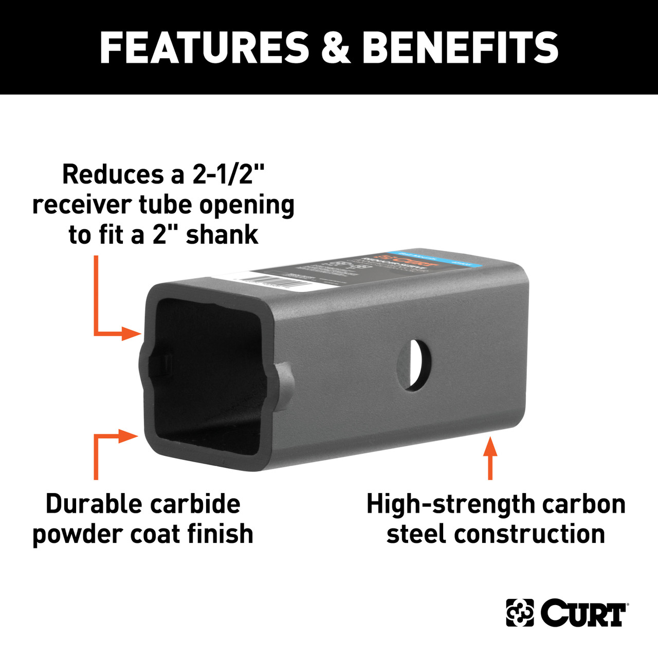 CURT Reducer Sleeve (2-1/2" to 2" Shank) Trailer Hitch Receiver Tube Adapter