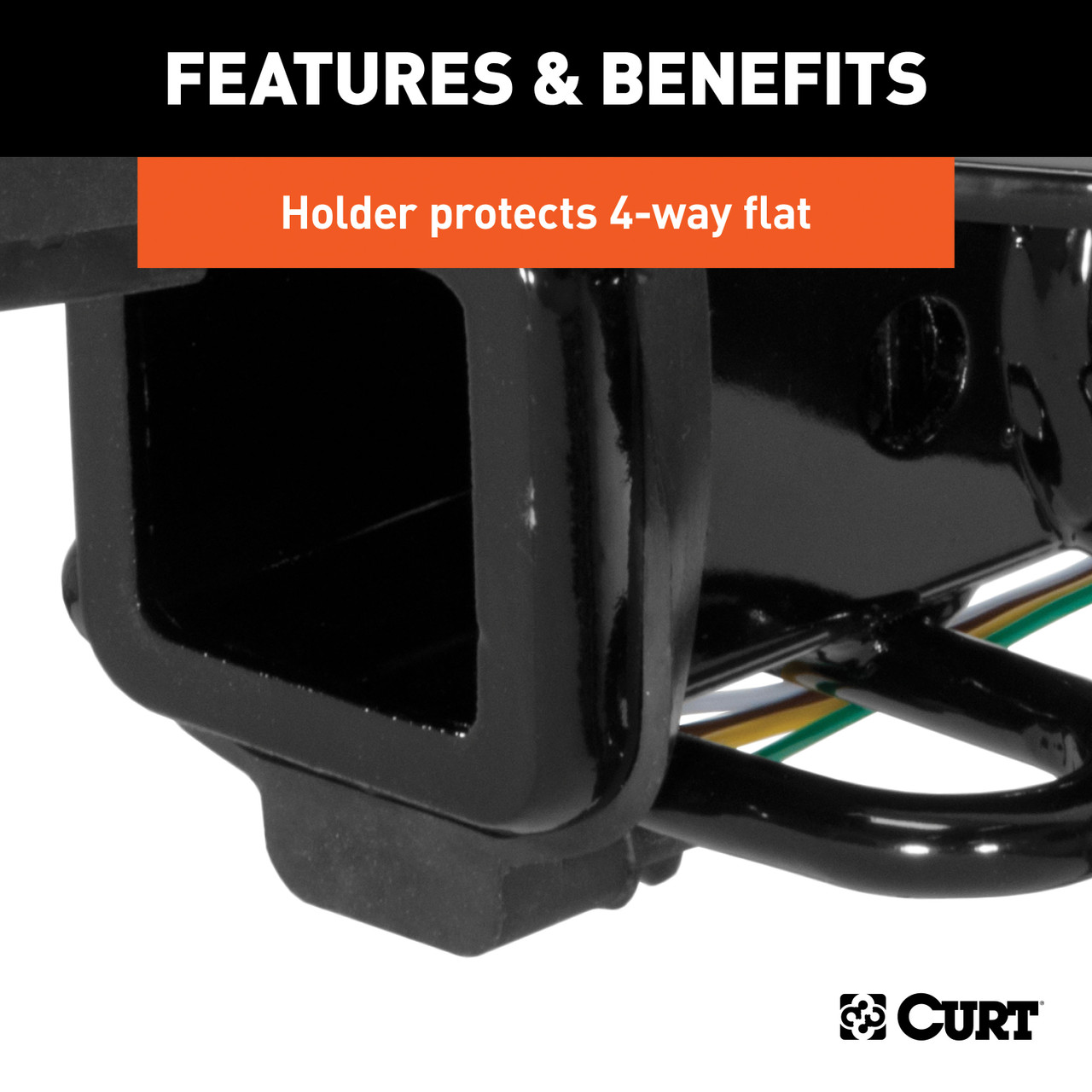 CURT 2" Rubber Hitch Tube Cover with 4-Way Flat Holder (Packaged) Trailer Hitch Cover