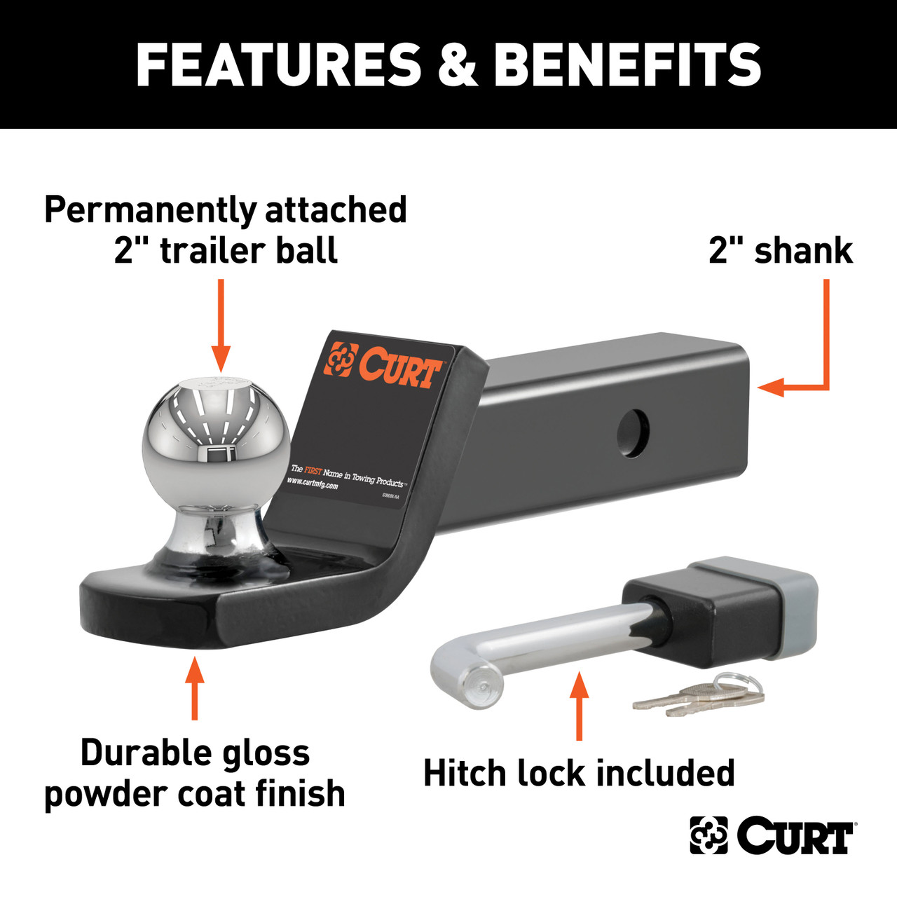 CURT Towing Starter Kit with 2" Ball (2" Shank, 7,500 lbss, 2" Drop) Trailer Hitch Ball Mount