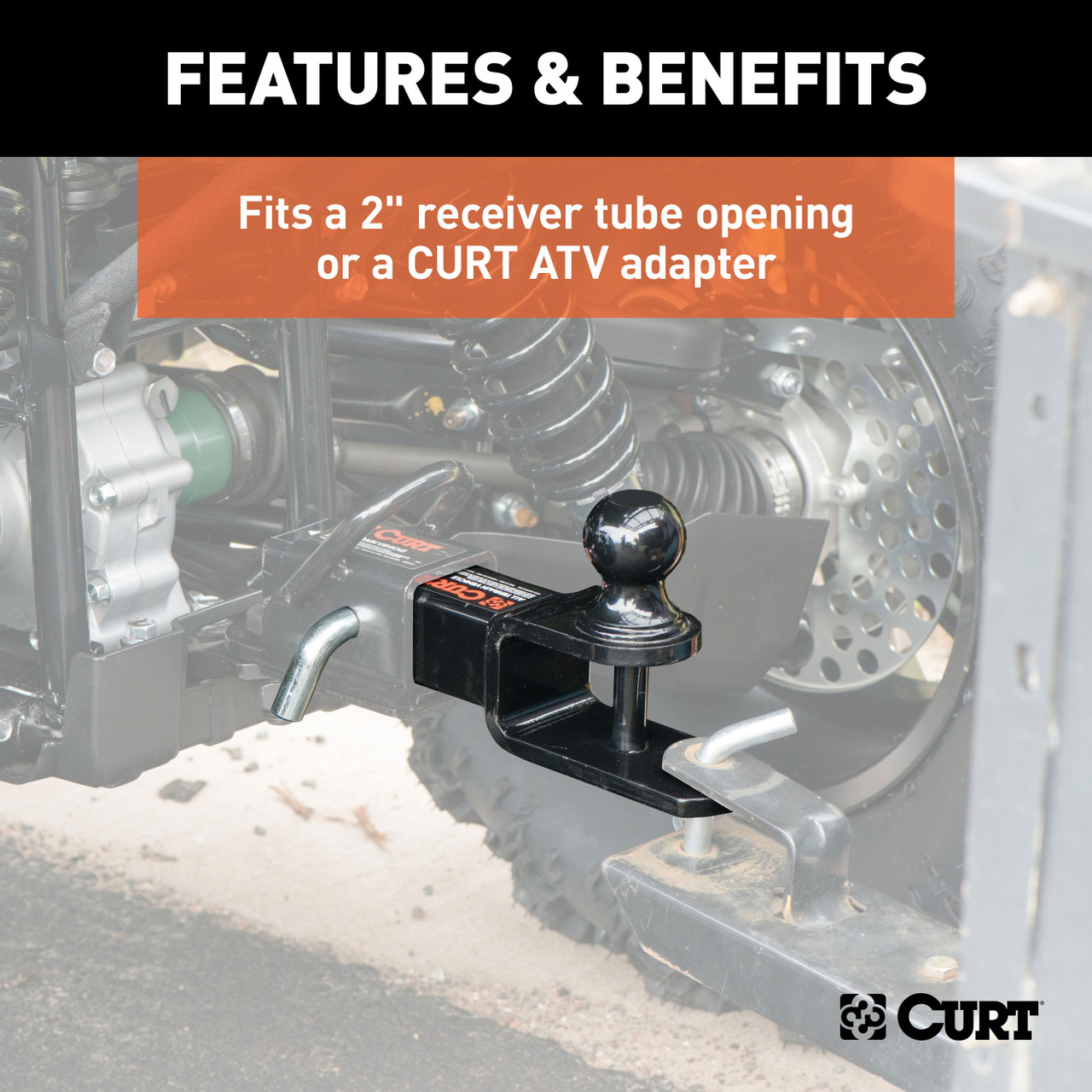 CURT 3-in-1 ATV Ball Mount with 2" Shank and 1-7/8" Trailer Ball Trailer Hitch Ball Mount