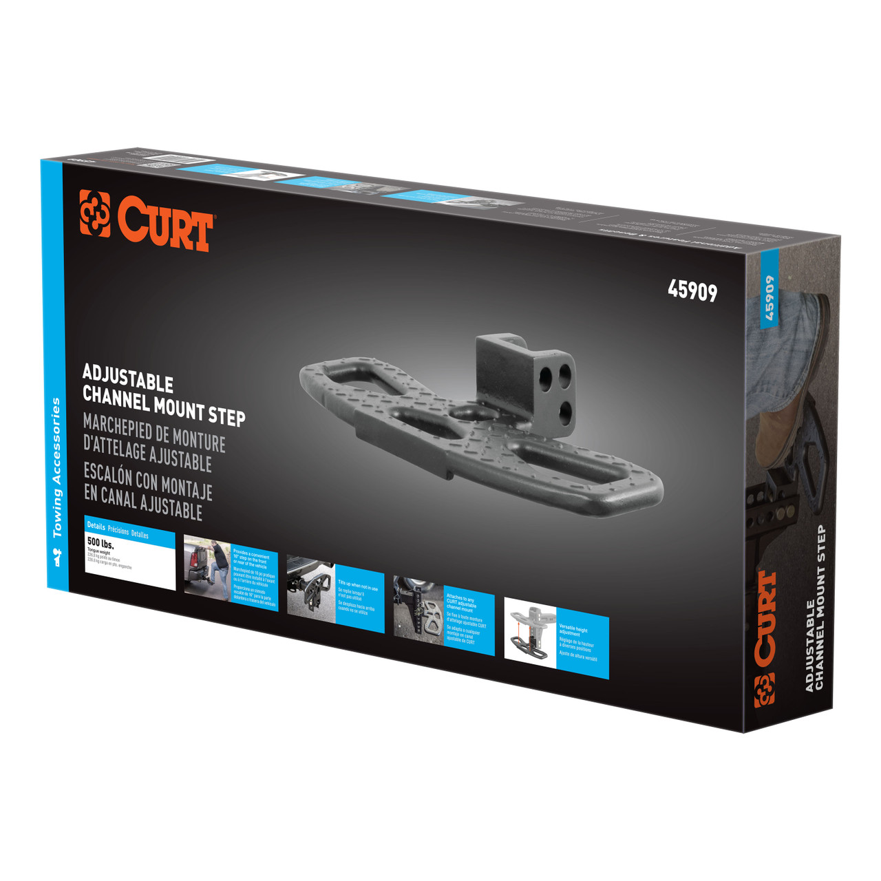 CURT Adjustable Channel Mount Hitch Step Receiver Hitch Mounted Step