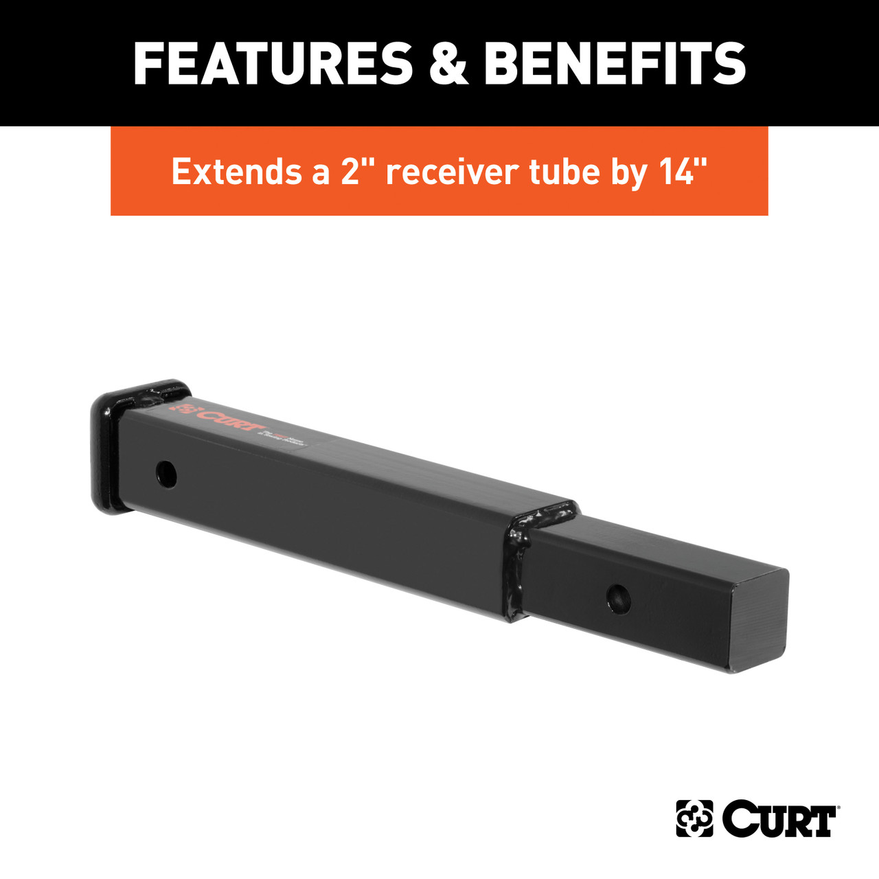 CURT 14" Receiver Tube Extender (2" Shank, 3,500 lbs.) Trailer Hitch