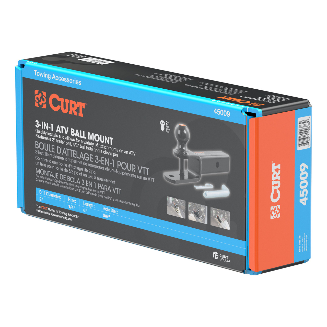 CURT 3-in-1 ATV Ball Mount with 2" Shank and 2" Trailer Ball Trailer Hitch Ball Mount