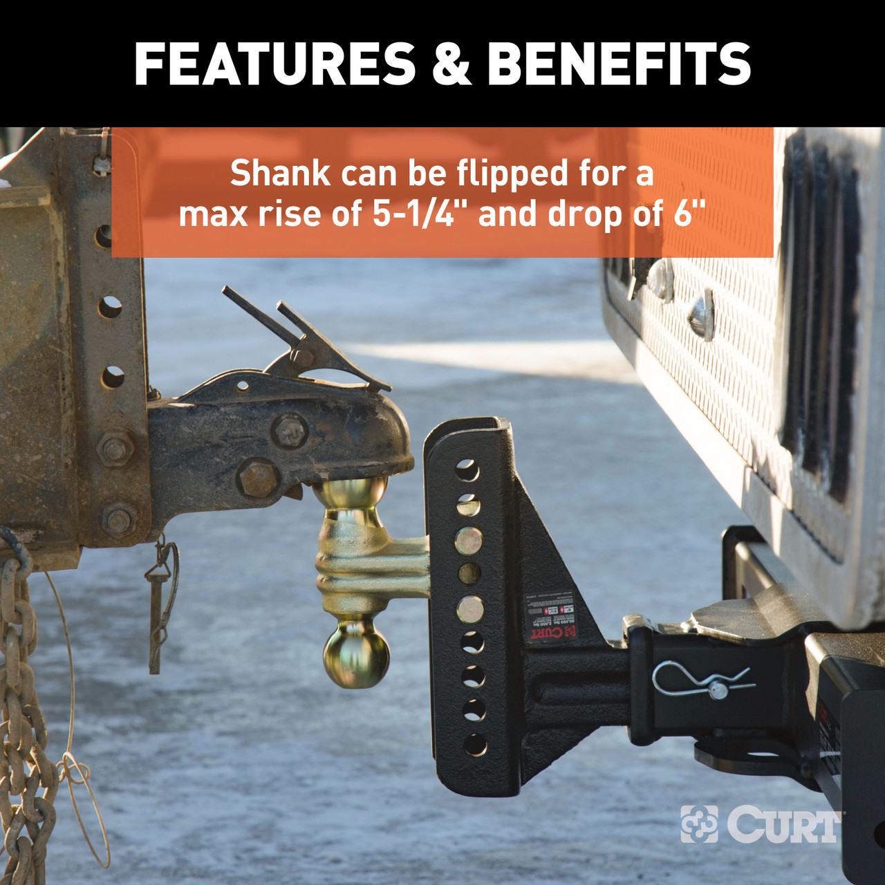 CURT Adjustable Channel Mount with Dual Ball (2-1/2" Shank, 20,000 lbss., 6" Drop) Trailer Hitch Ball Mount