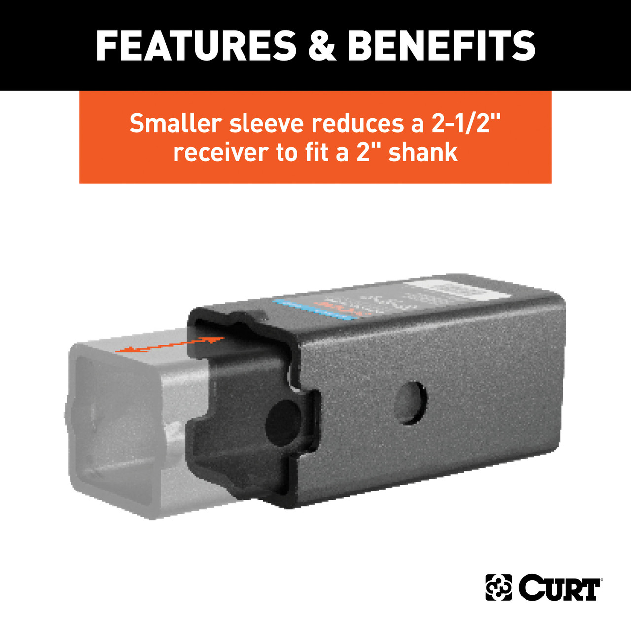 CURT Reducer Sleeve Set (3" to 2-1/2" to 2" Shanks, 2 Pieces) Trailer Hitch Receiver Tube Adapter