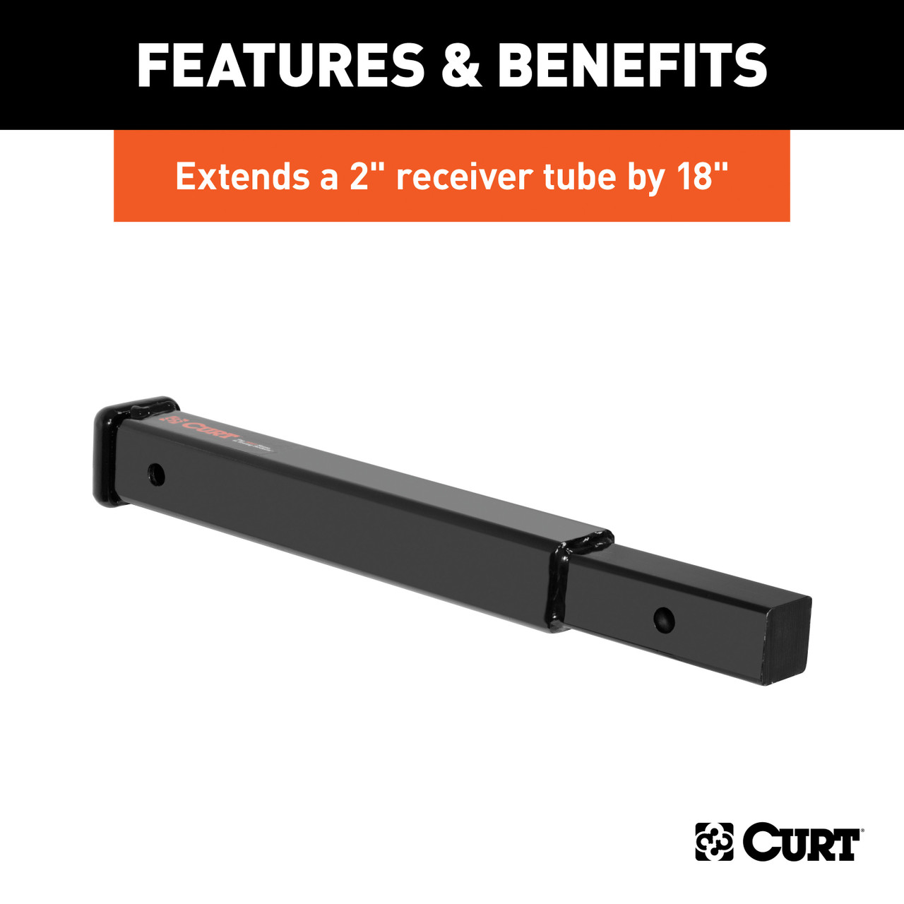 CURT 18" Receiver Tube Extender (2" Shank, 3,500 lbs.) Trailer Hitch