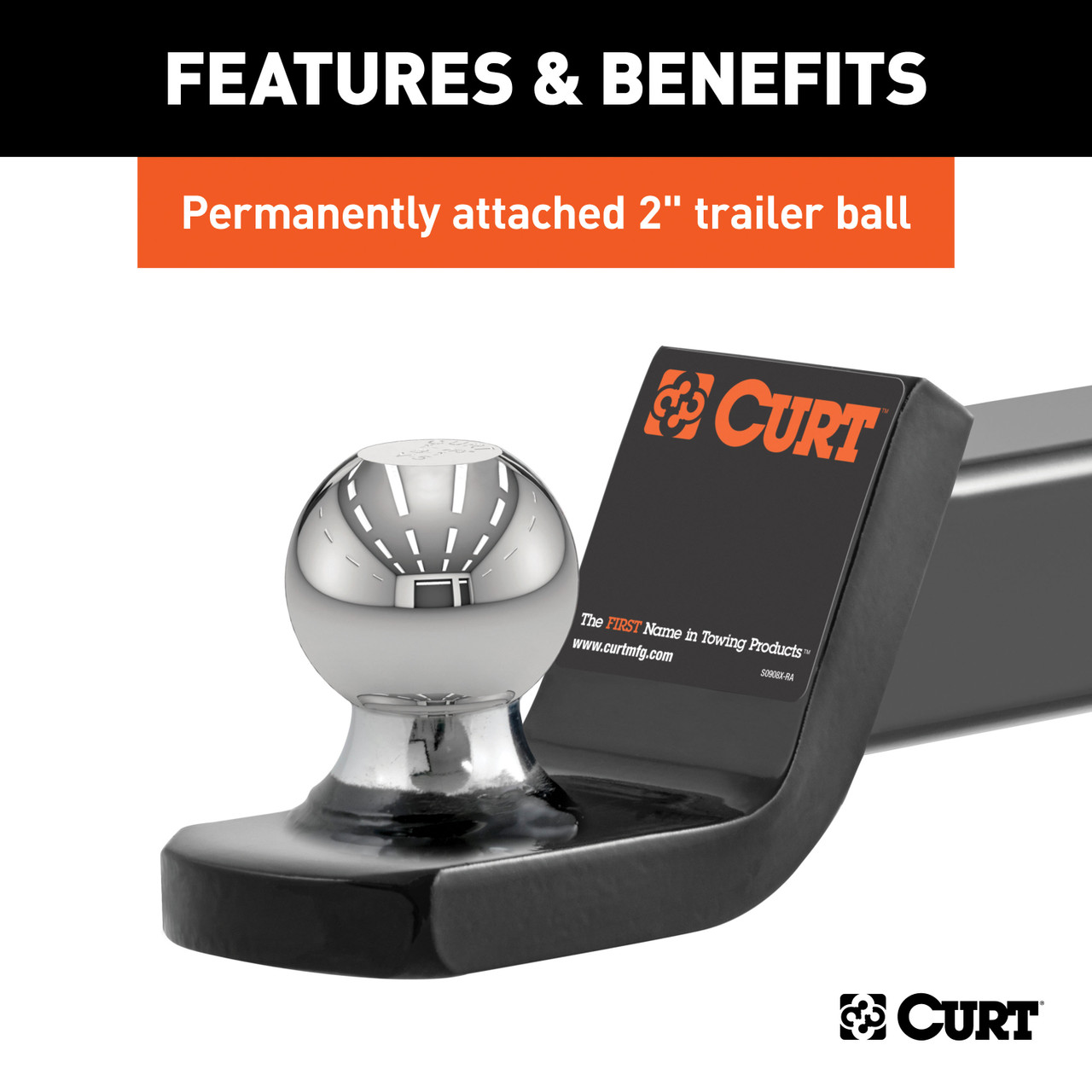 CURT Fusion Ball Mount with 2" Ball (2" Shank, 7,500 lbss., 2" Drop) Trailer Hitch Ball Mount