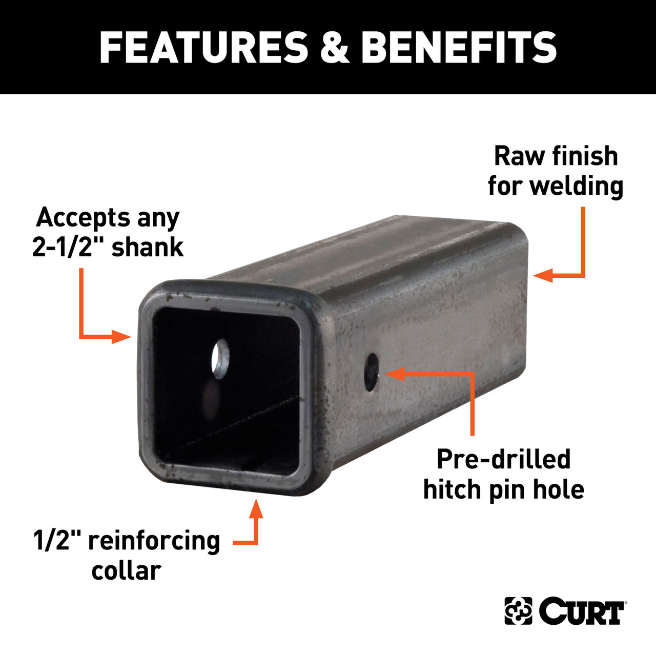 CURT 10" Raw Steel Receiver Tubing (2-1/2" Receiver) Trailer Hitch
