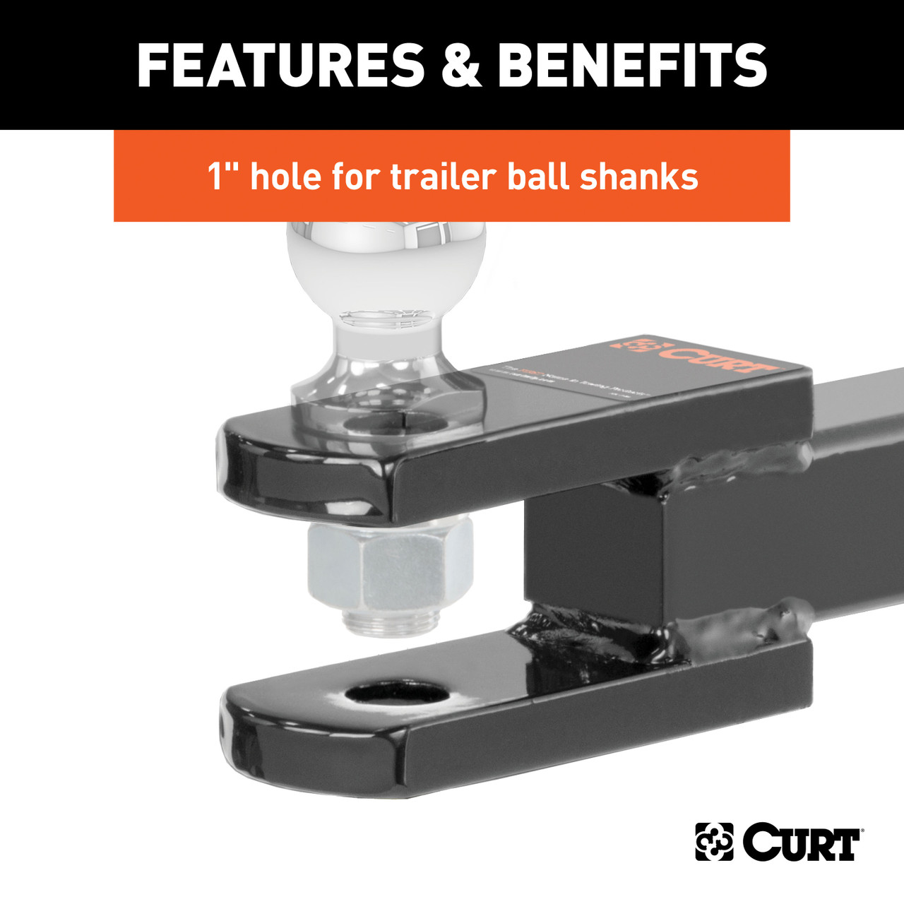 CURT Clevis Pin Ball Mount with 1" Diameter Pin (2" Shank, 6,000 lbss.) Trailer Hitch Ball Mount