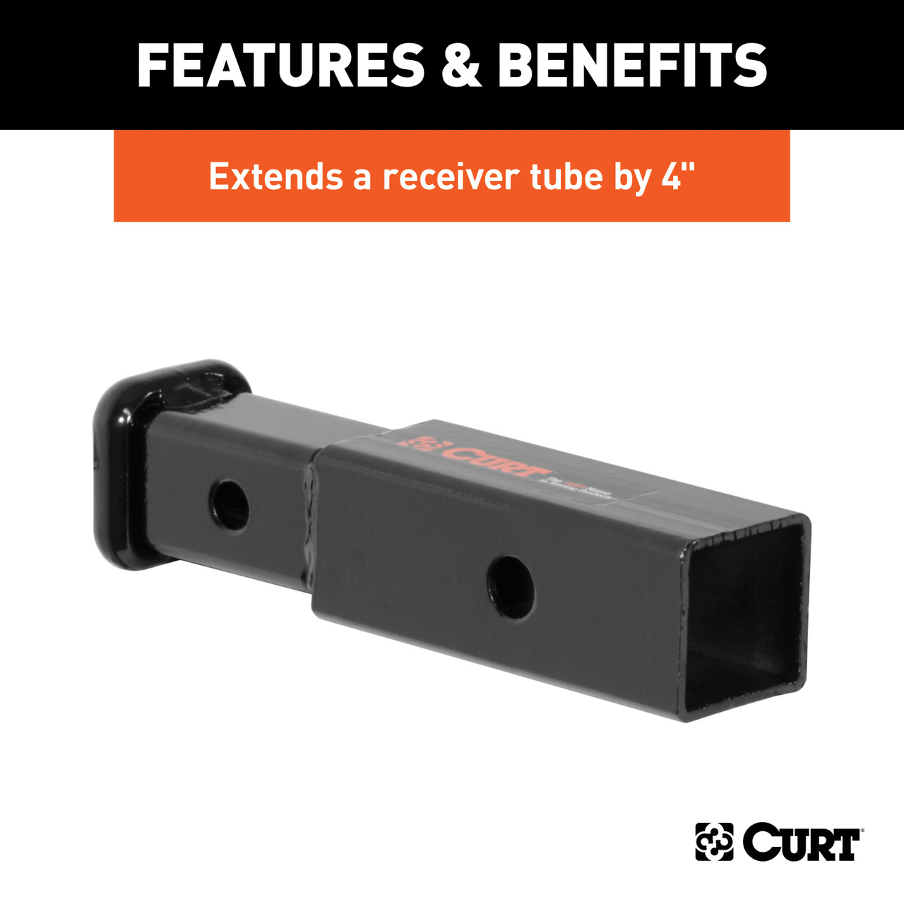 CURT Receiver Tube Adapter (2" to 1-1/4" Shank, 3,500 lbs. GTW, 4" Length) Trailer Hitch Receiver Tube Adapter