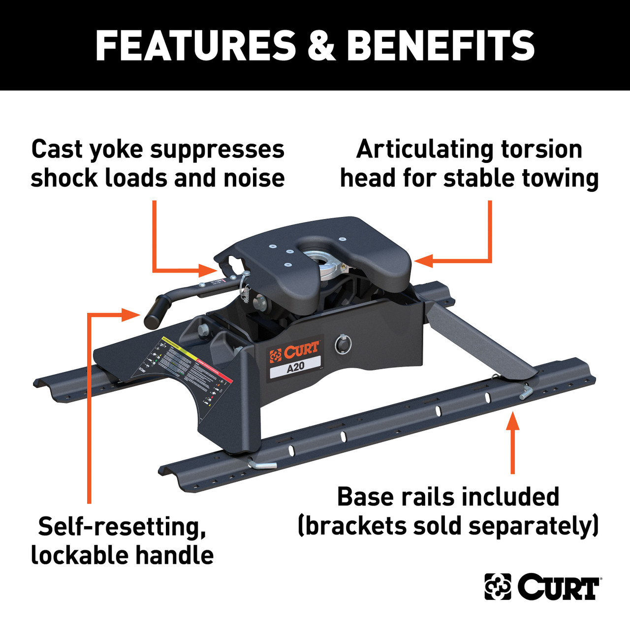 CURT 20K, A20 5th Wheel Hitch with Rails 